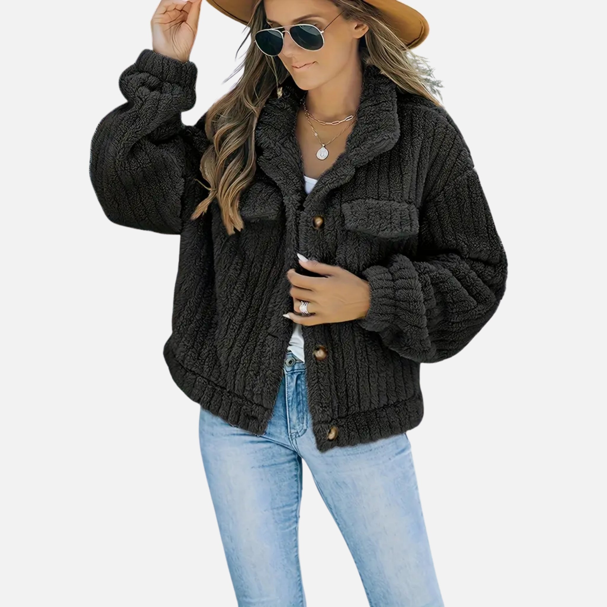 NolaKwin | Kobiecy płaszcz na jesień i zimę w jednolitym kolorze z odwróconym kołnierzem i długimi rękawami