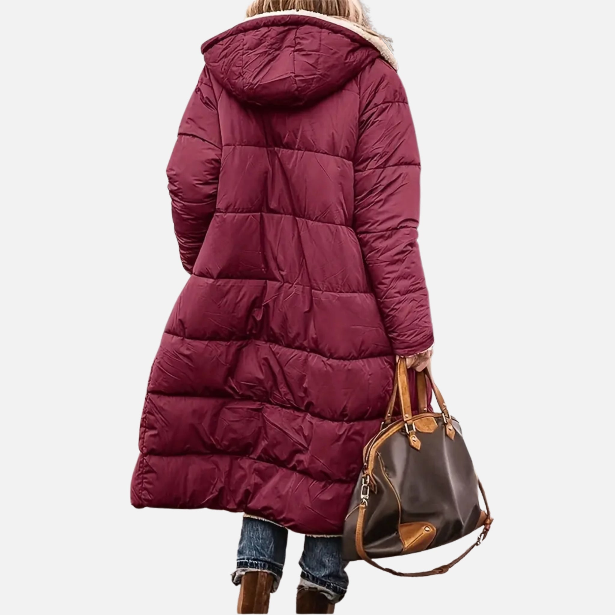 NolaKwin | Stylowa damska długa kurtka puchowa z kapturem na zimę