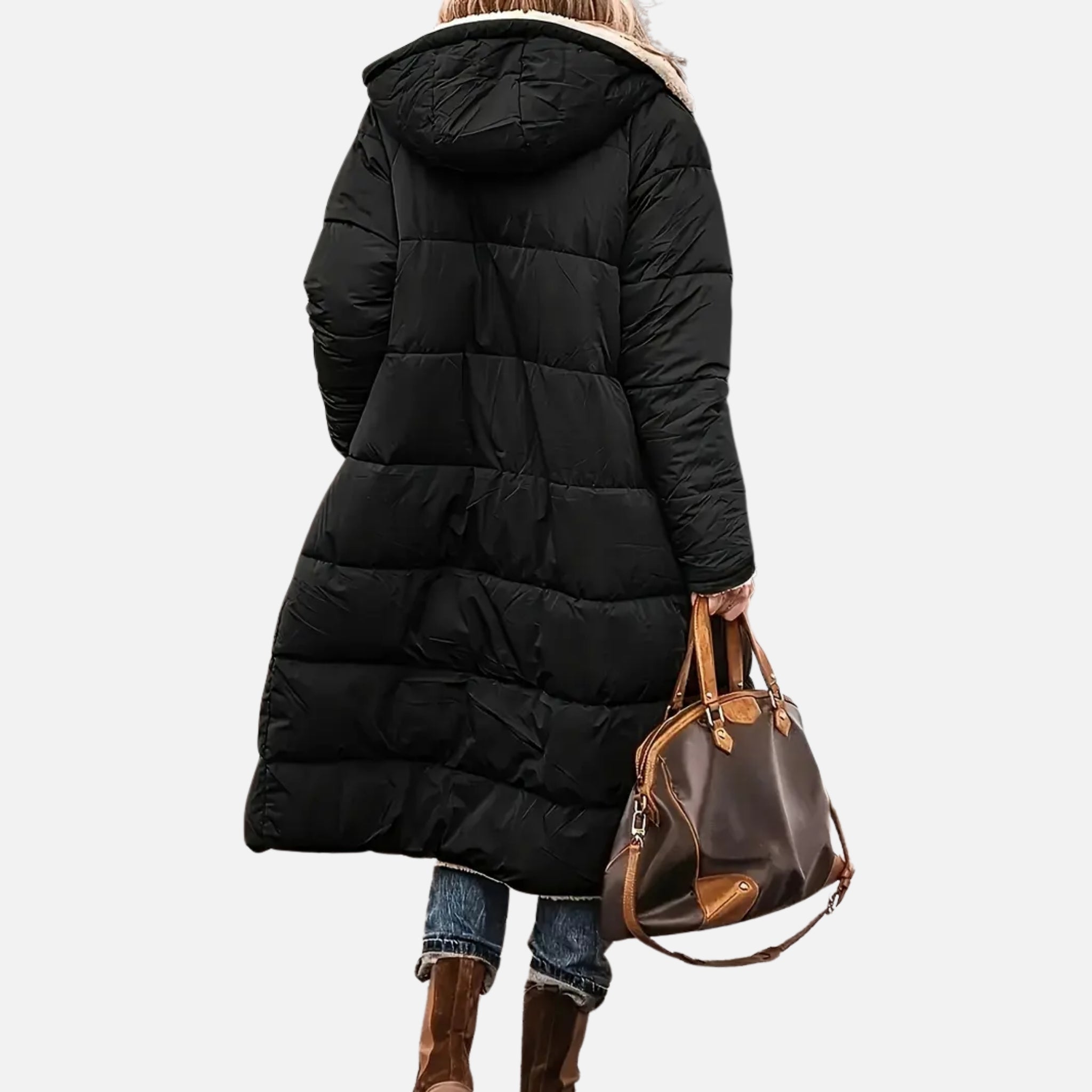 NolaKwin | Stylowa damska długa kurtka puchowa z kapturem na zimę