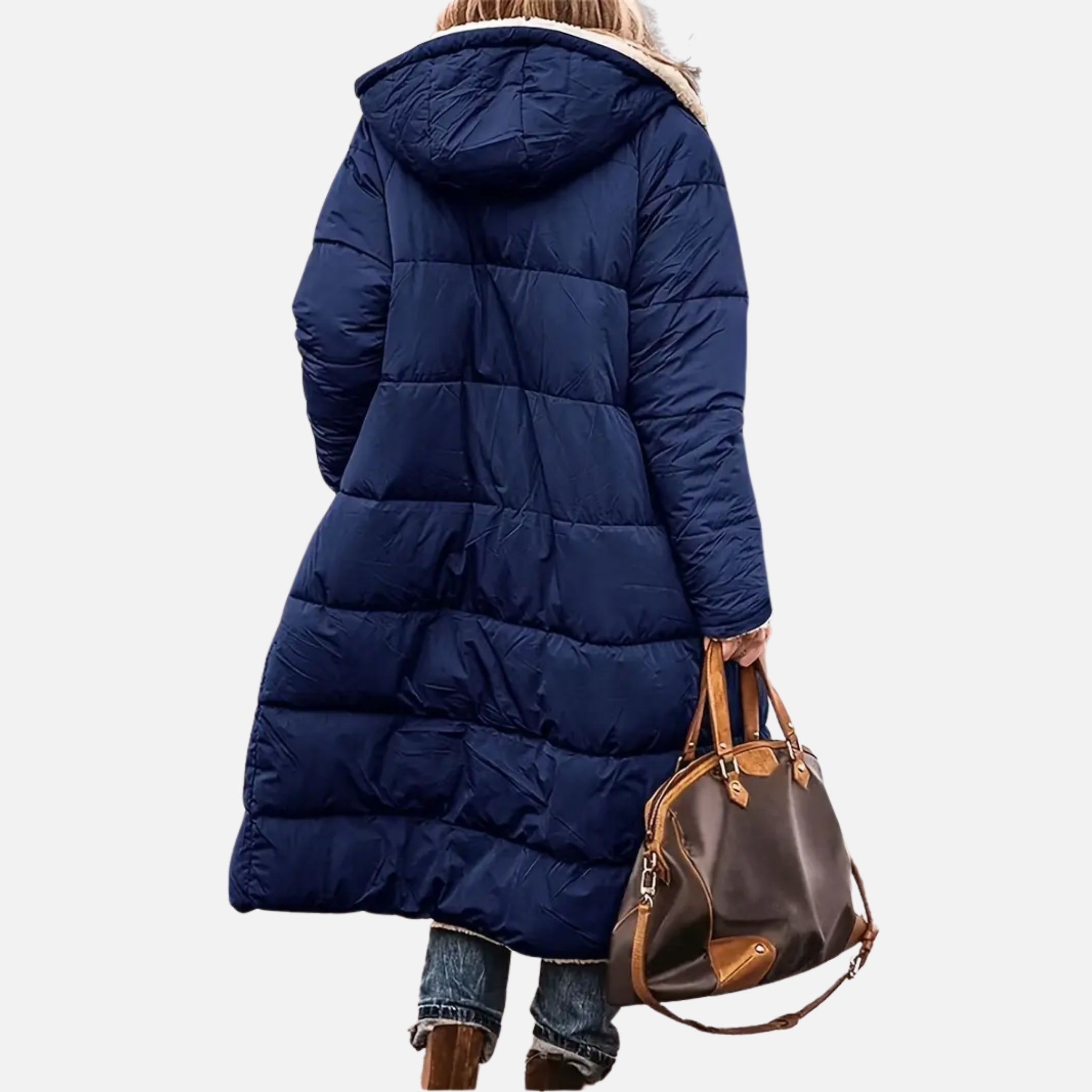 NolaKwin | Stylowa damska długa kurtka puchowa z kapturem na zimę