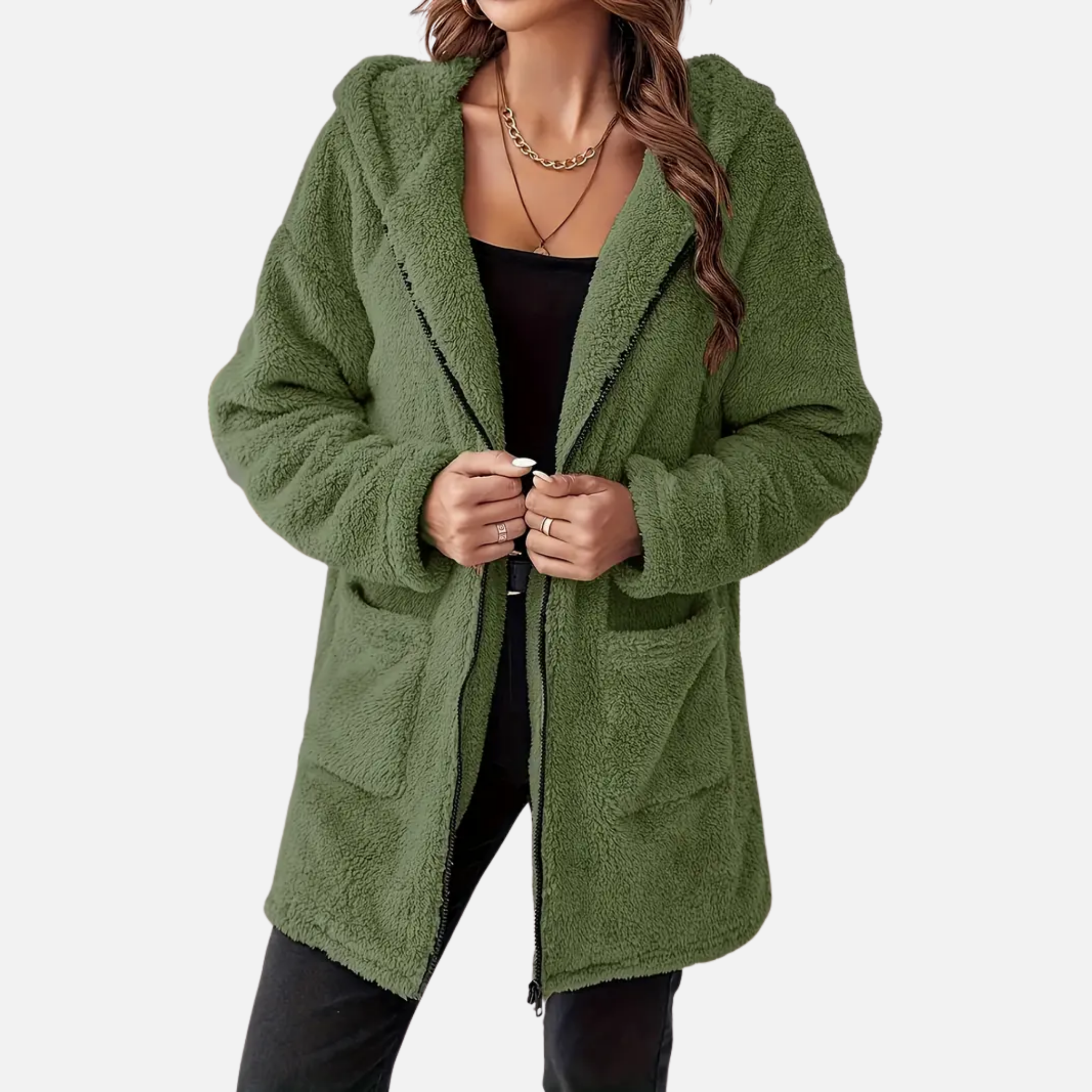 NolaKwin |  Damska Kurtka z Kapturem, Zamek, Długi Rękaw, Idealna na Jesień i Zimę, Bawełniany