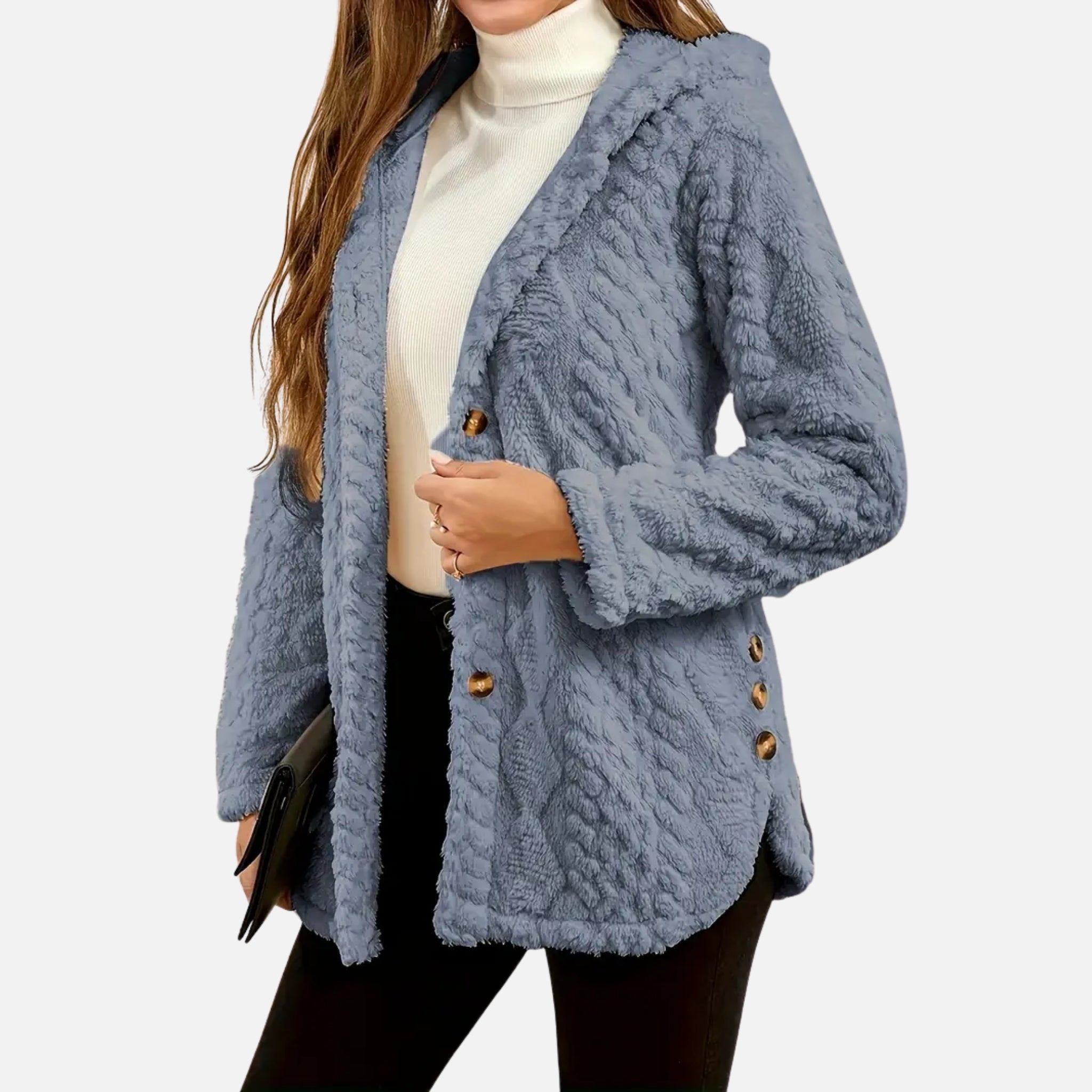 NolaKwin | Damska kurtka casualowa z wzorem argyle, teksturowana, polarowa z kapturem i guzikami