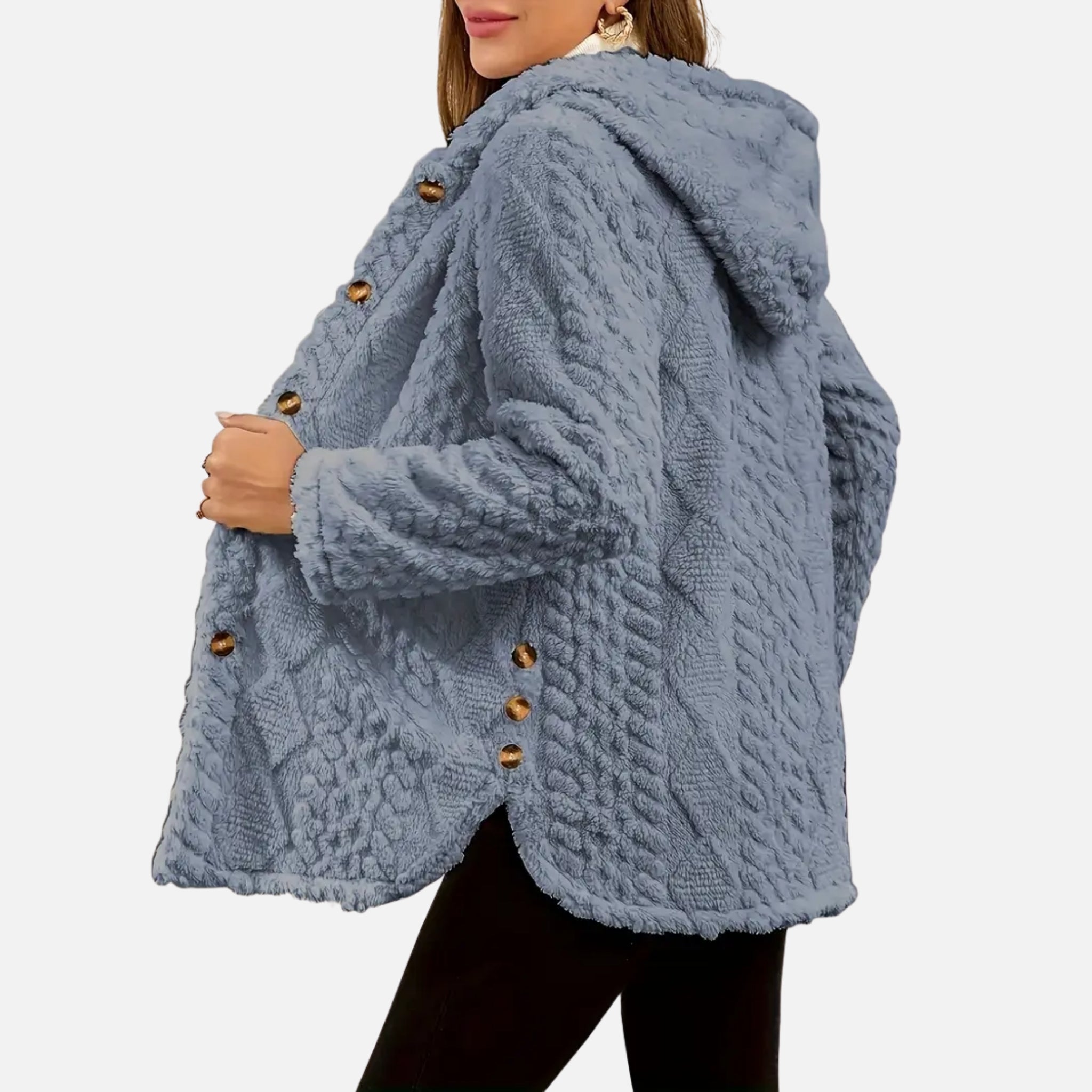 NolaKwin | Damska kurtka casualowa z wzorem argyle, teksturowana, polarowa z kapturem i guzikami