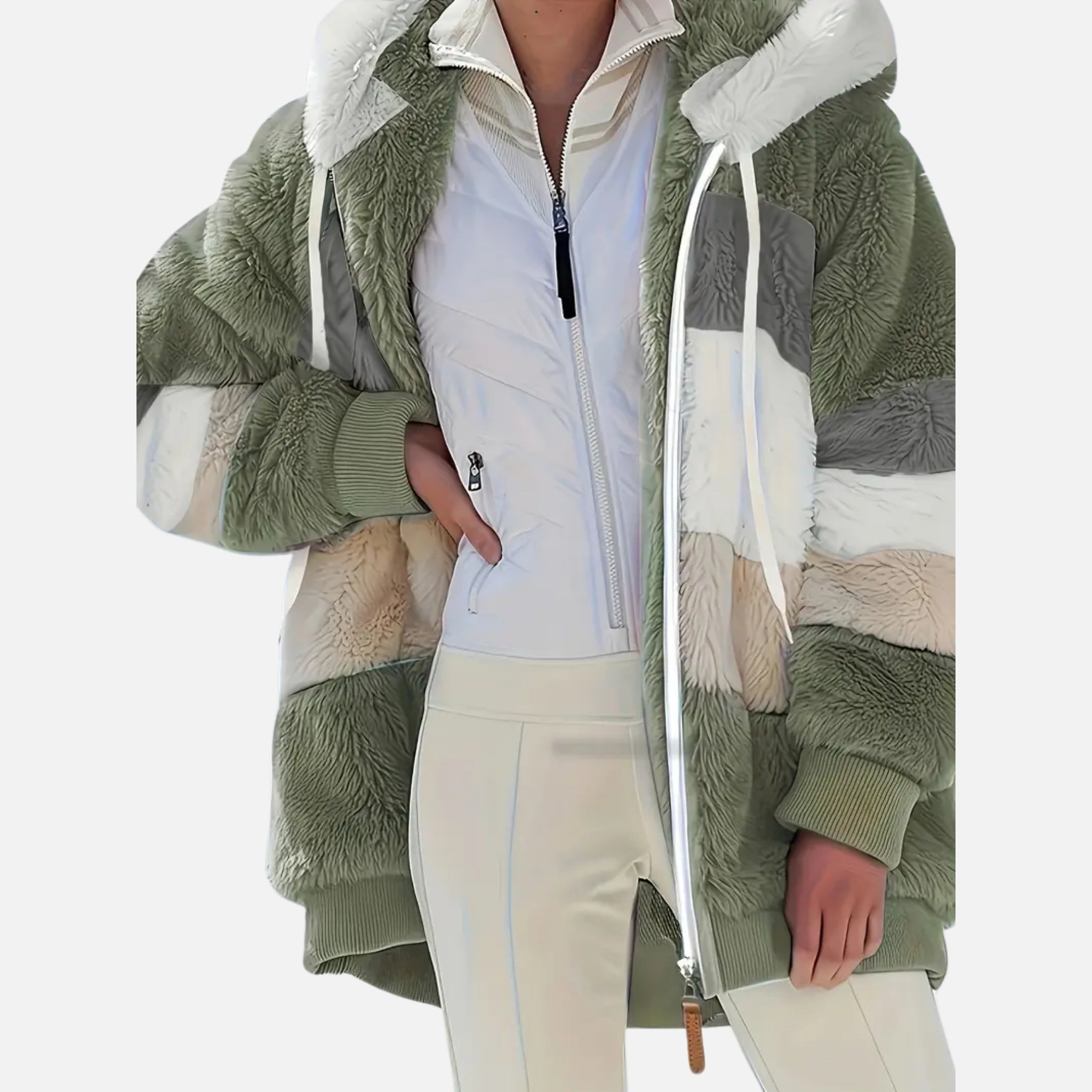 NolaKwin | Damski długi kardigan w paski na jesień i zimę, z lampionowymi rękawami i kapturem