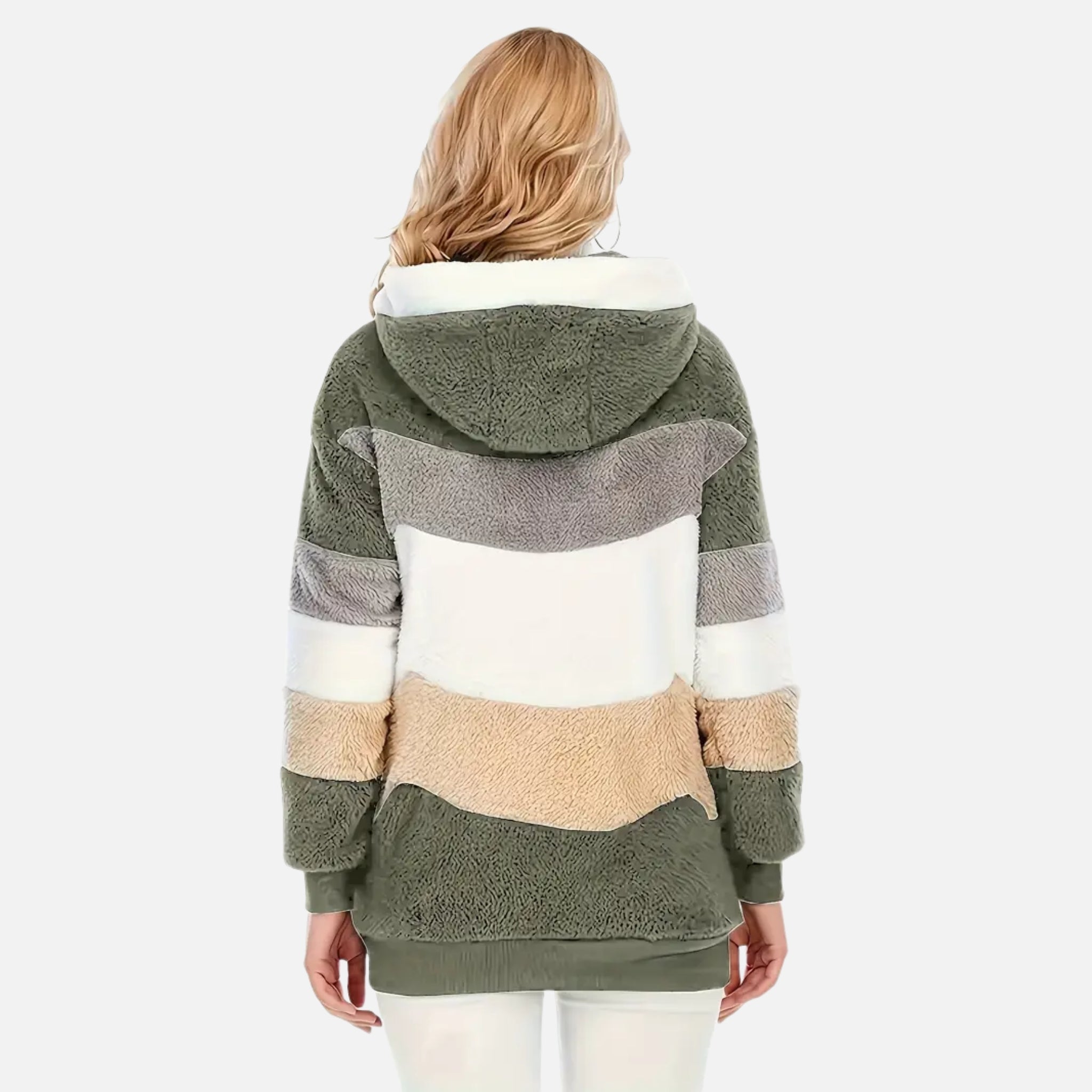 NolaKwin | Damski długi kardigan w paski na jesień i zimę, z lampionowymi rękawami i kapturem