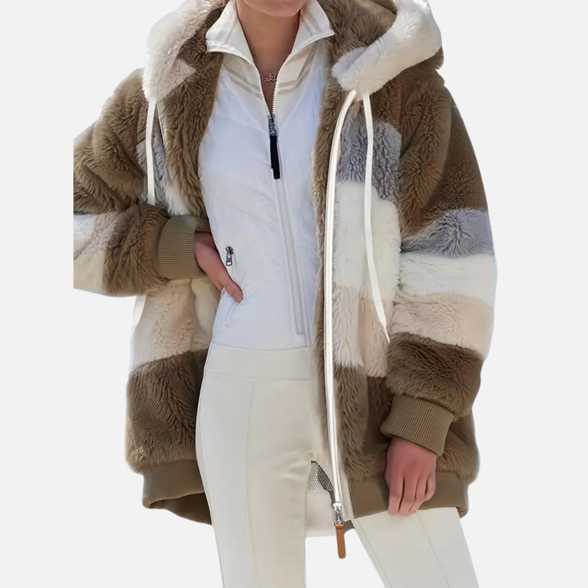 NolaKwin | Damski długi kardigan w paski na jesień i zimę, z lampionowymi rękawami i kapturem