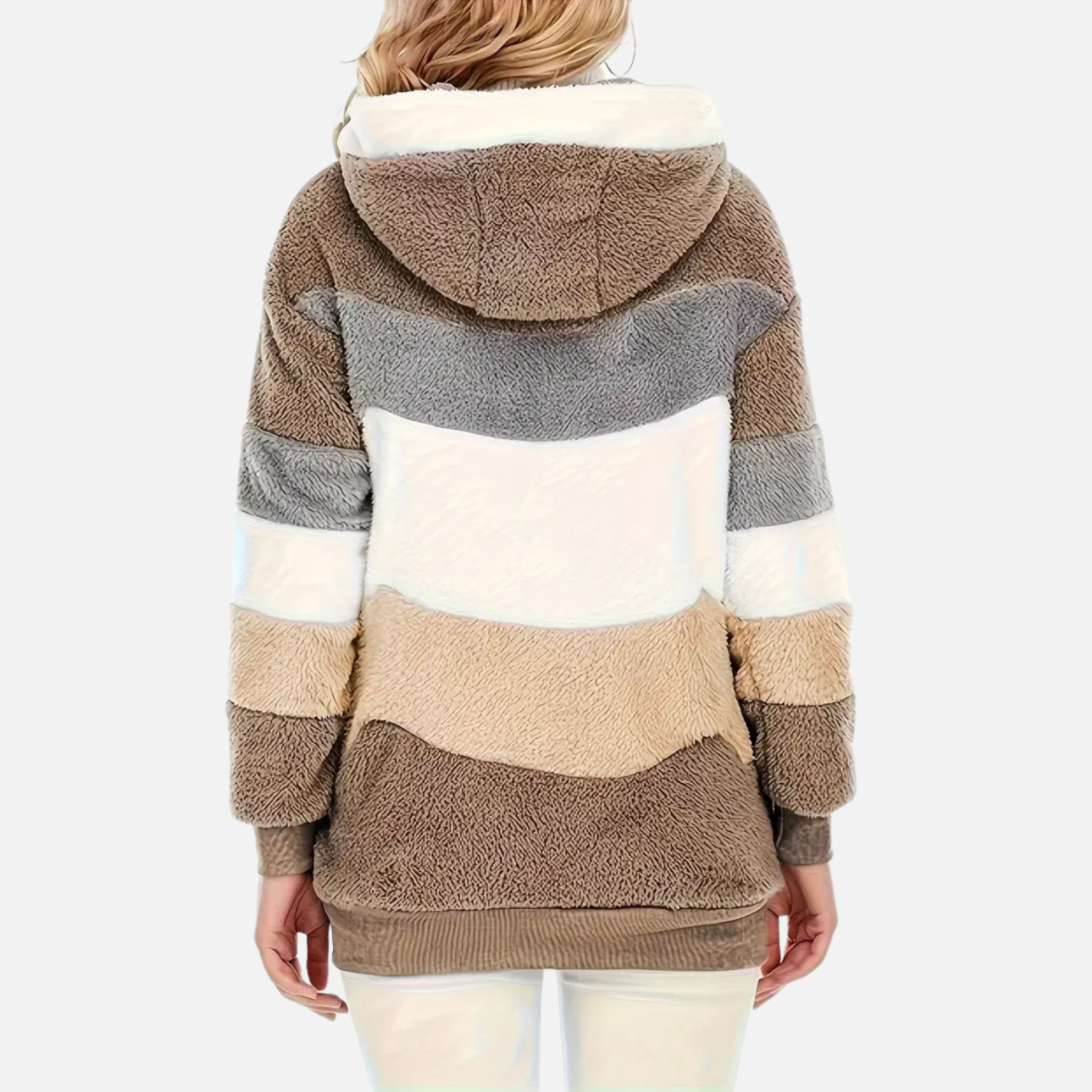 NolaKwin | Damski długi kardigan w paski na jesień i zimę, z lampionowymi rękawami i kapturem