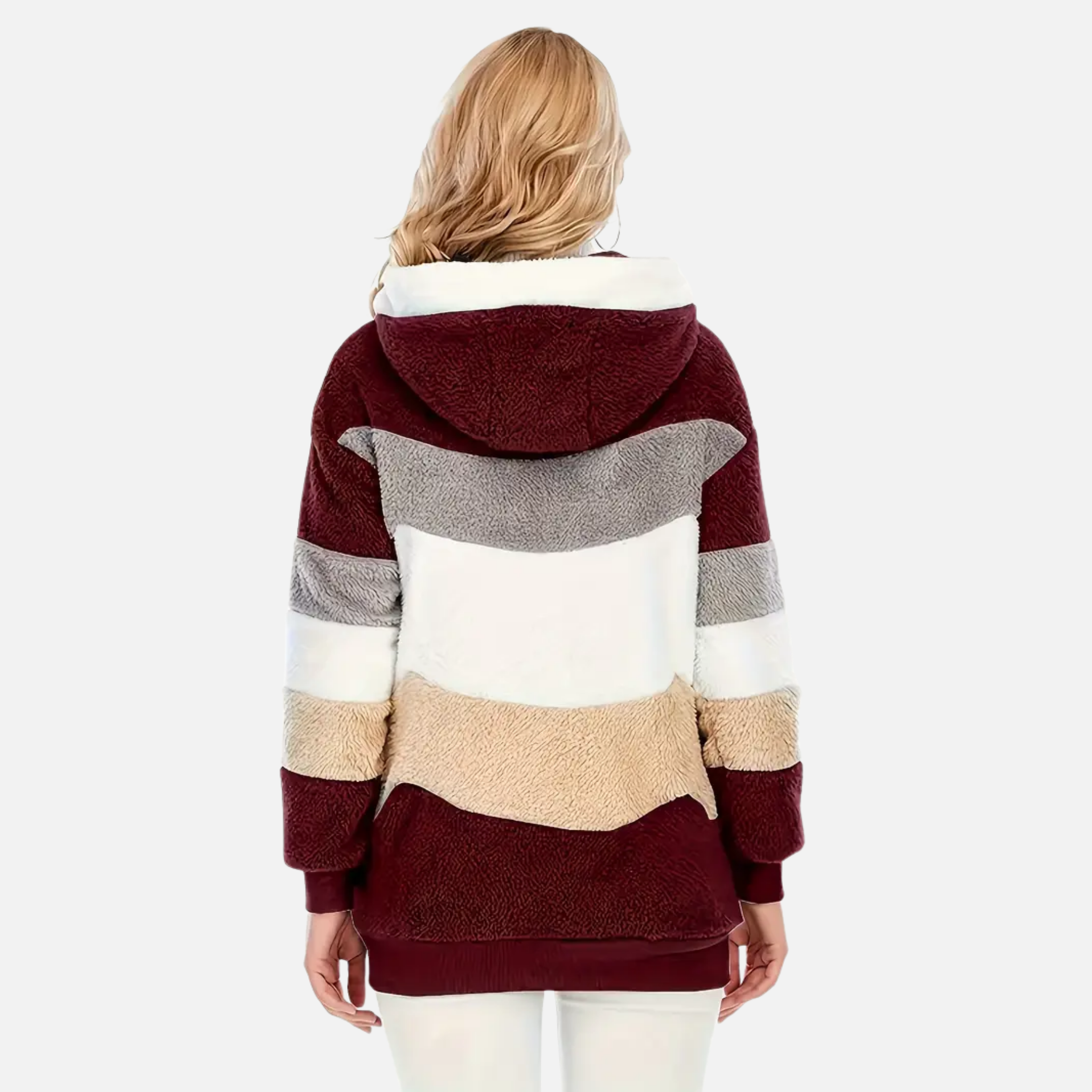 NolaKwin | Damski długi kardigan w paski na jesień i zimę, z lampionowymi rękawami i kapturem