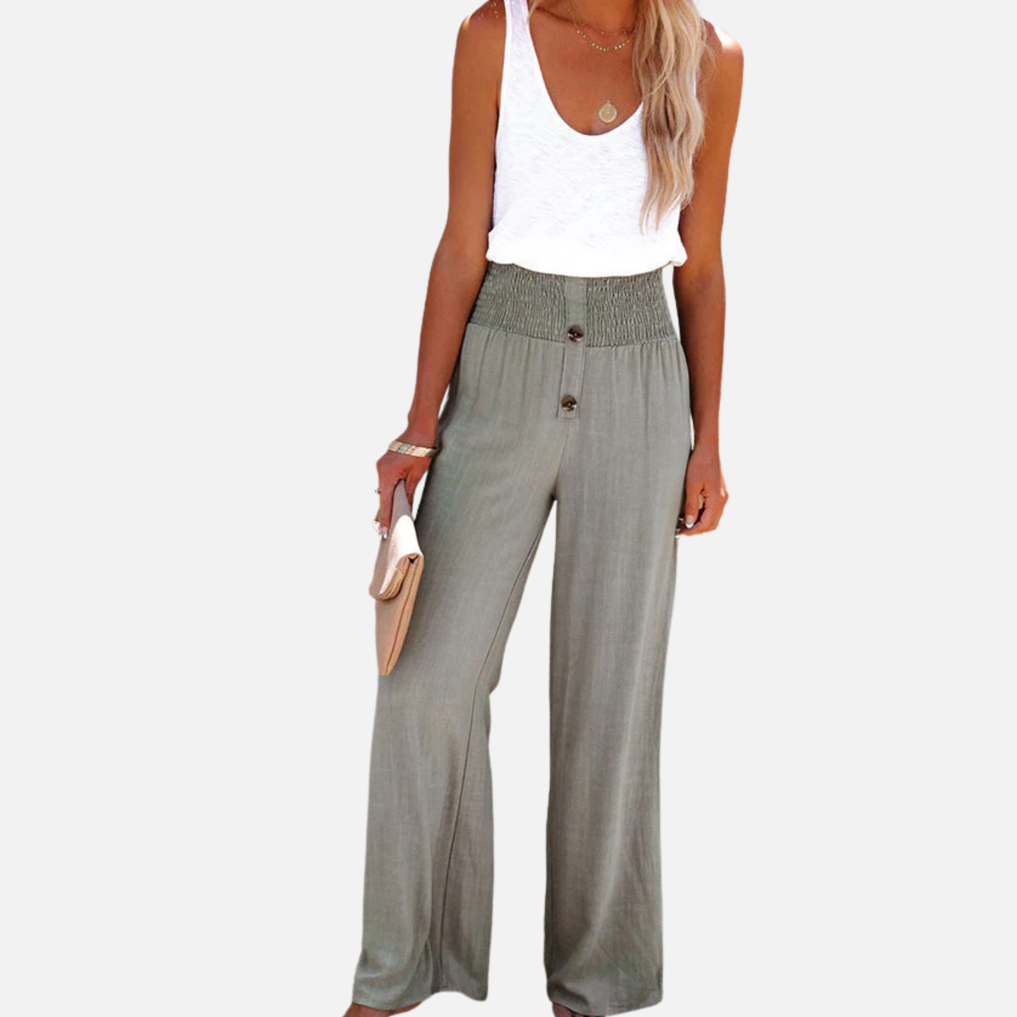 NolaKwin | Damskie spodnie z wysokim stanem i szerokimi nogawkami