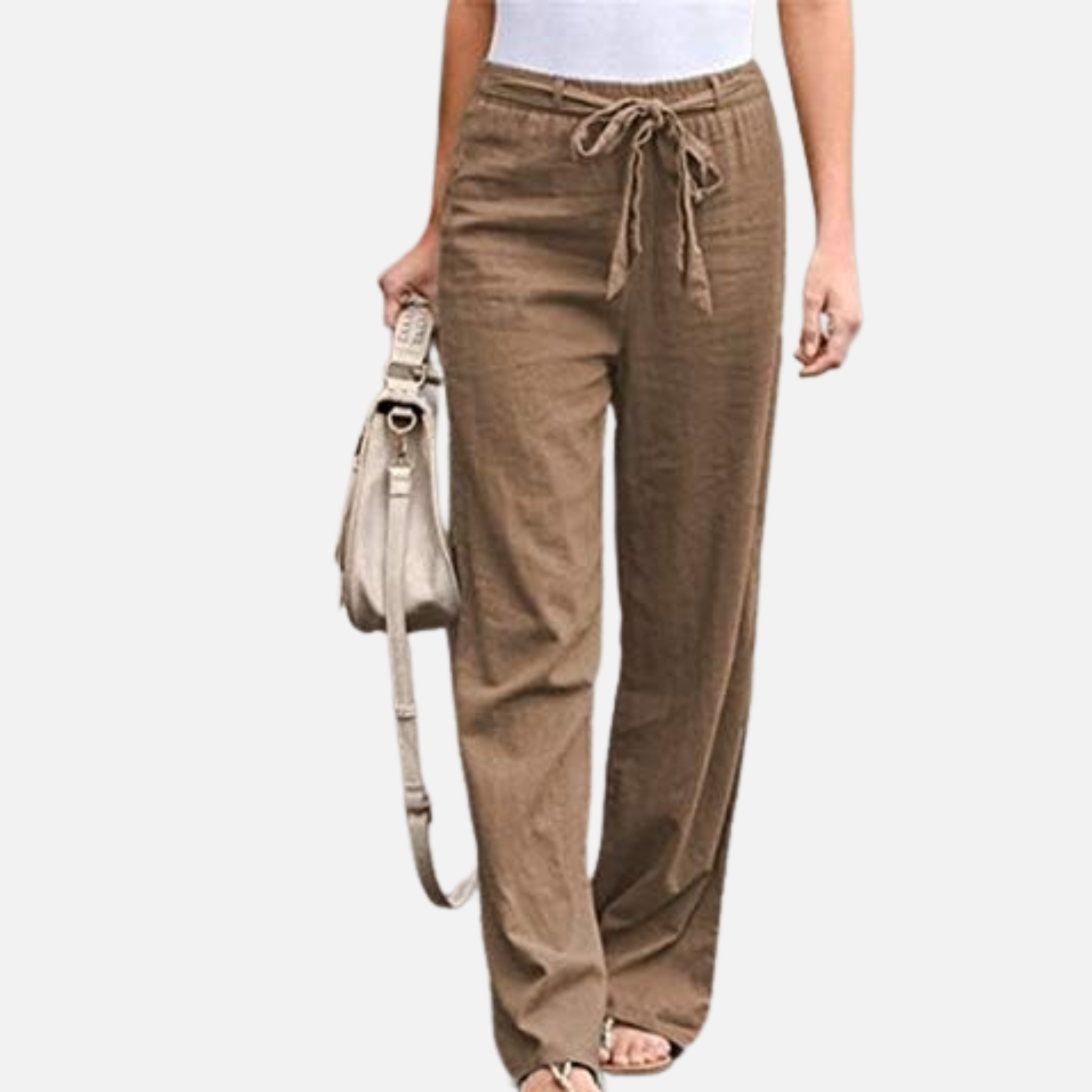 NolaKwin | Stylowe lniane spodnie z elastycznym paskiem i wiązaniem dla kobiet