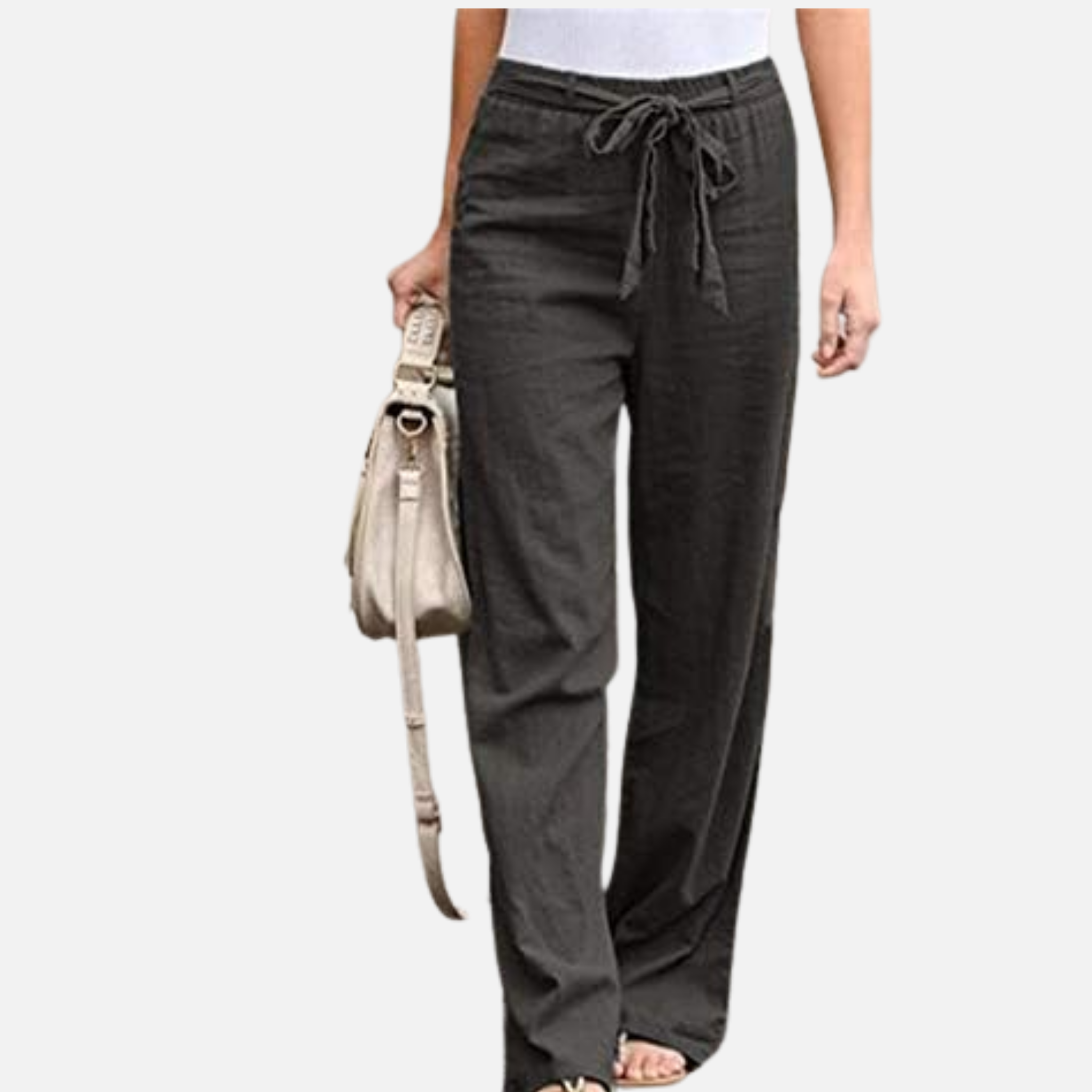 NolaKwin | Stylowe lniane spodnie z elastycznym paskiem i wiązaniem dla kobiet