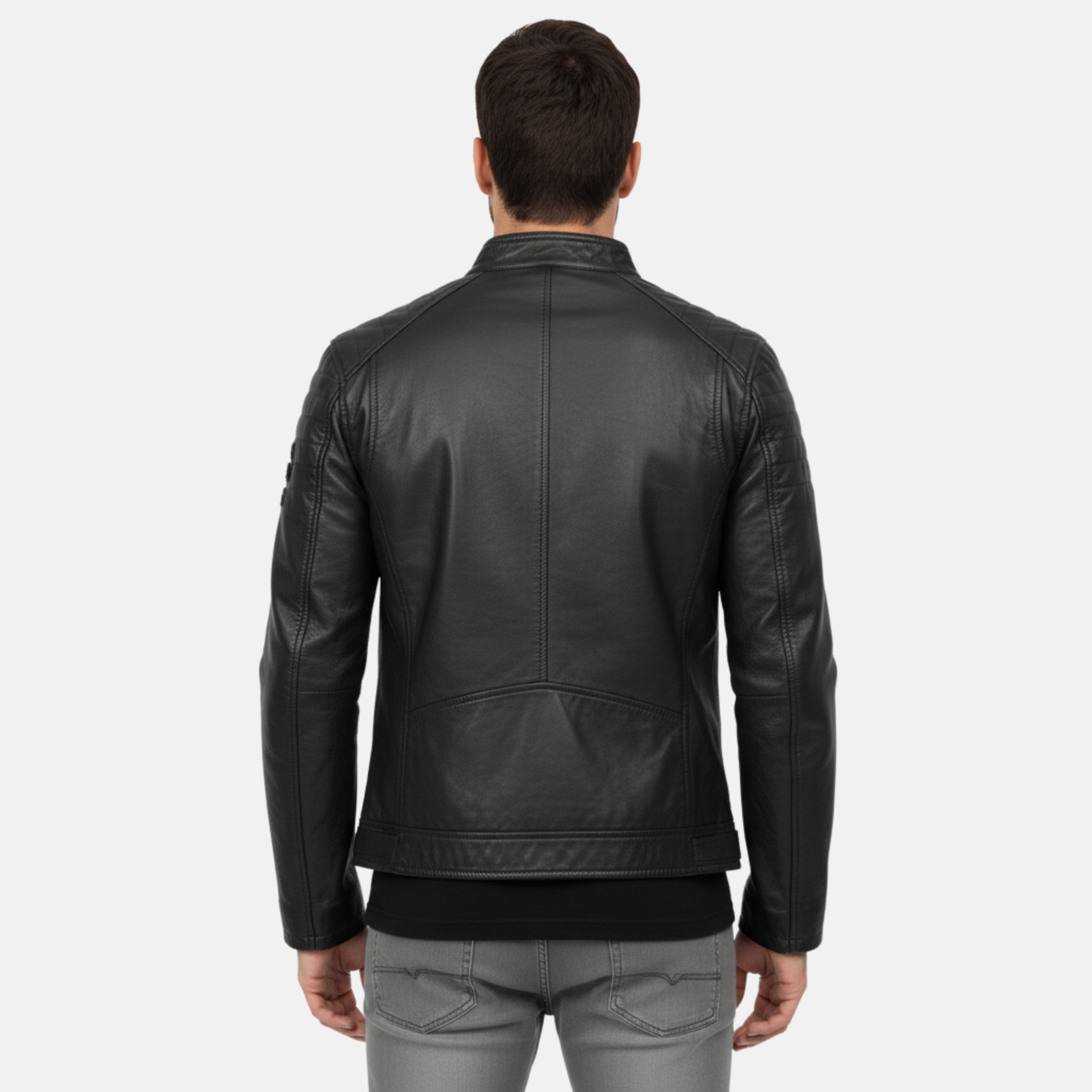 NolaKwin | Męska skórzana kurtka motocyklowa PU z kołnierzem stojącym, ukośnym zamkiem i wiatroszczelną budową