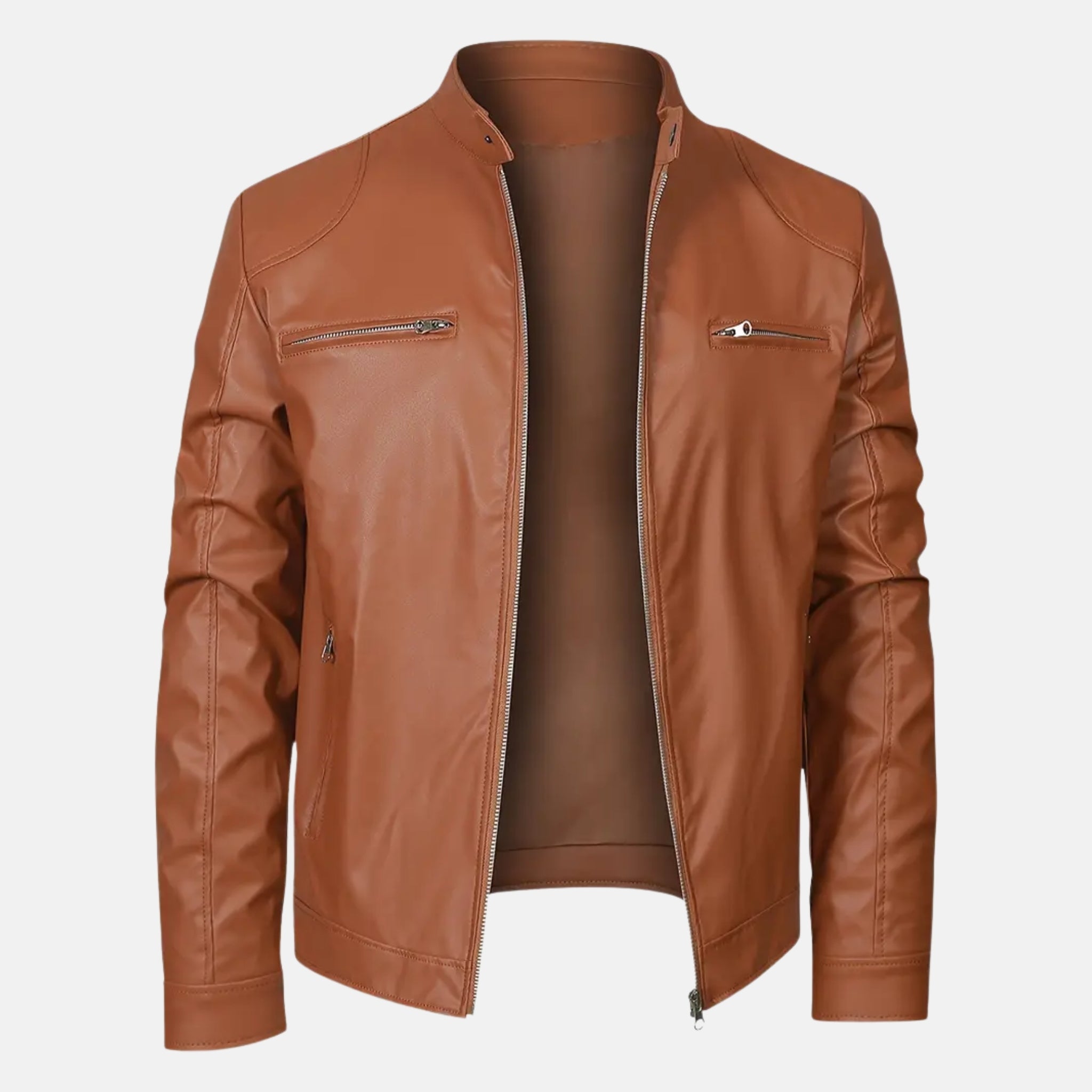 NolaKwin | Męska skórzana kurtka motocyklowa PU z kołnierzem stojącym, ukośnym zamkiem i wiatroszczelną budową