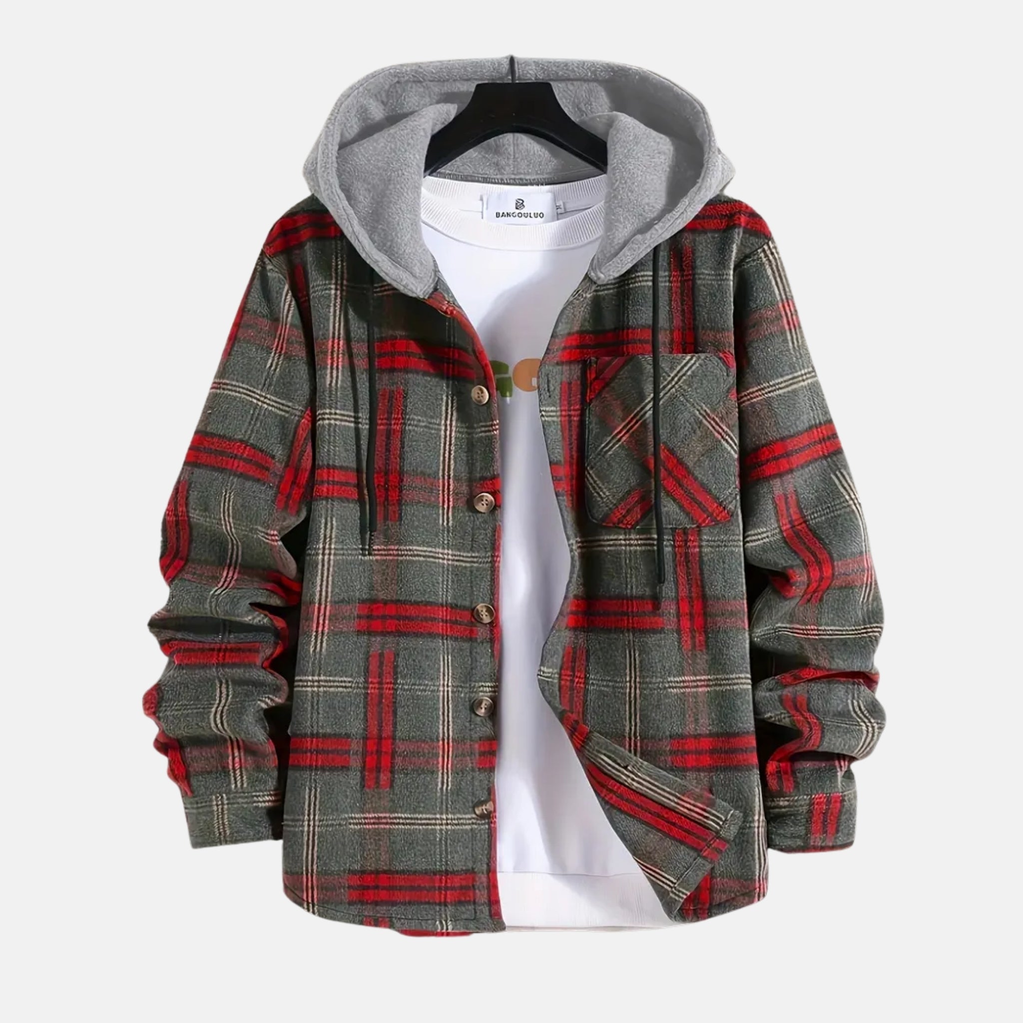 NolaKwin | Męska Koszula w Kratę z Długim Rękawem, Jesienny Trend, Kardigan z Kapturem, Styl Casual