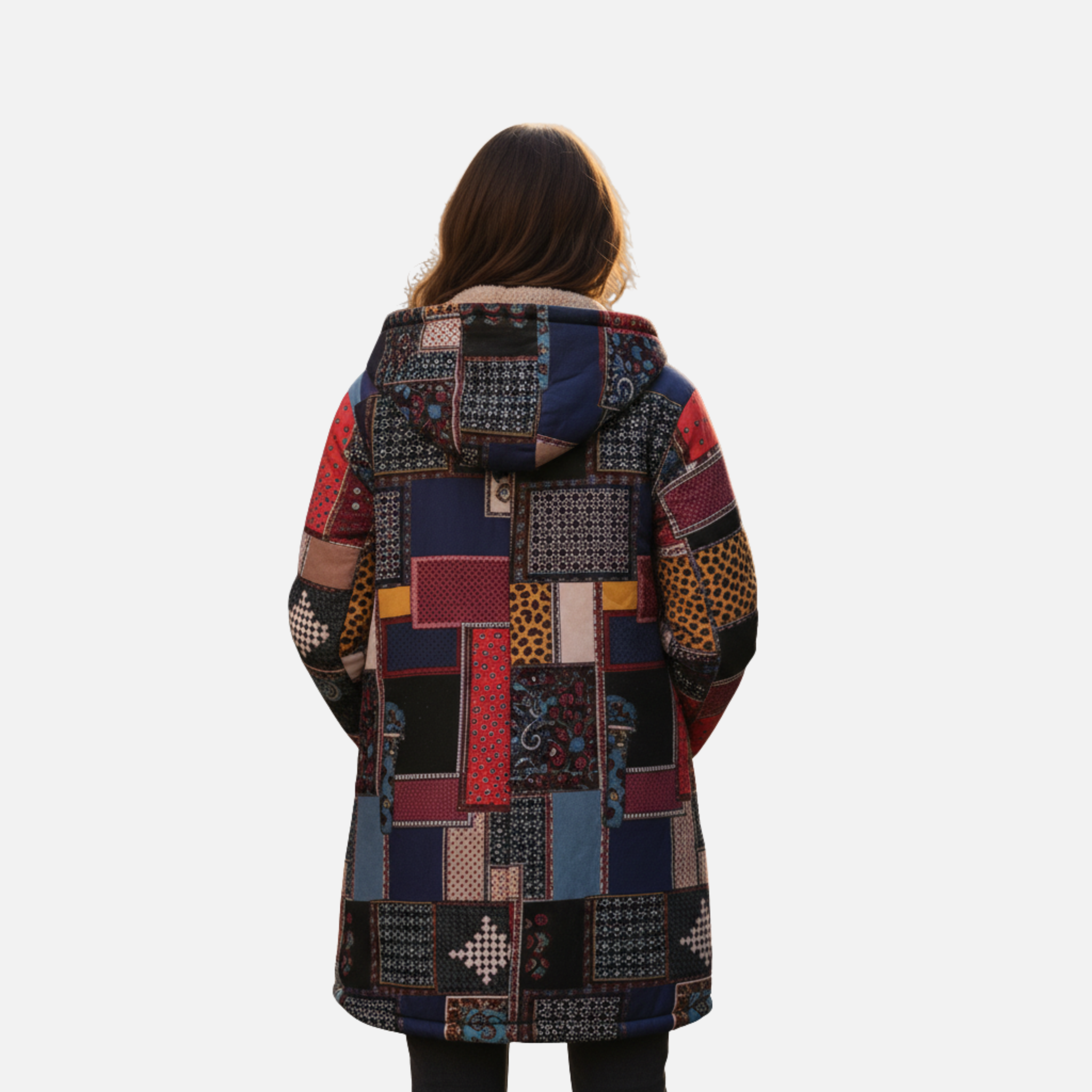 NolaKwin | Ciepła polarowa kurtka damska z kapturem, etniczny półdługi kardigan z bawełny